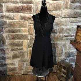Black Deep V-Neck Sheath Dress, Size S