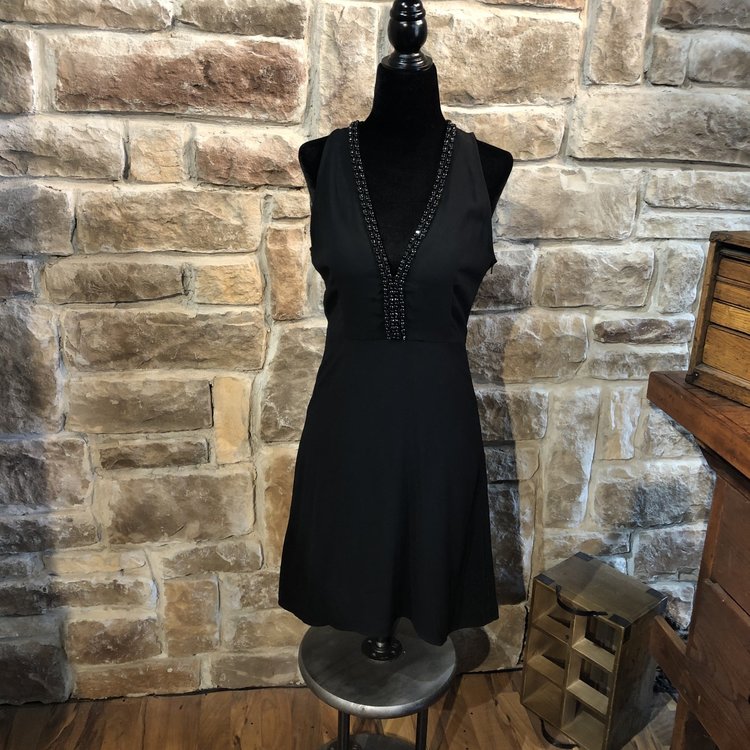 Black Deep V-Neck Sheath Dress, Size S