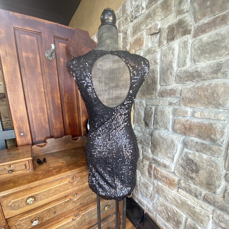 As U Wish Dark Grey Sequin Cocktail Dress, Size M