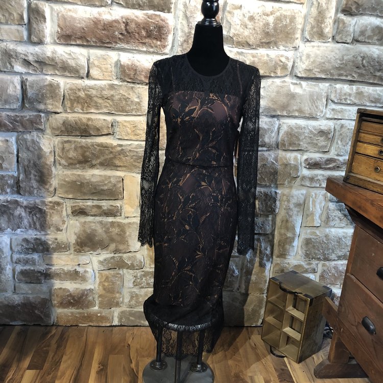 Rachel Roy Black Lace Dress w/ Long Sleeves, Size 0