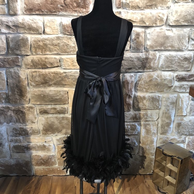 Black Cocktail Dress with Feathers, Size 6