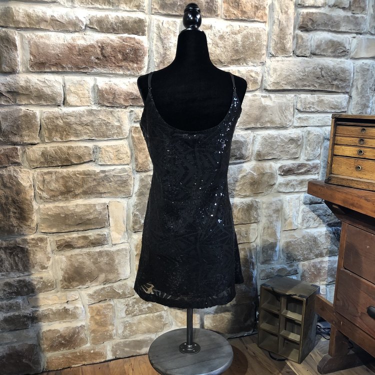 Aqua Black Sequin Mini Dress, Size S