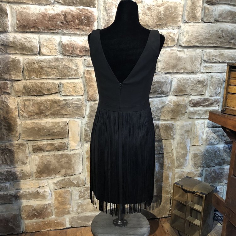 Aidan Mattox Black Fringe Cutout Cocktail Dress, Size 4