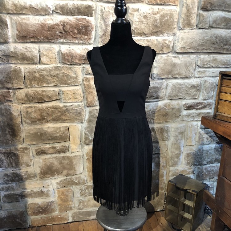 Aidan Mattox Black Fringe Cutout Cocktail Dress, Size 4