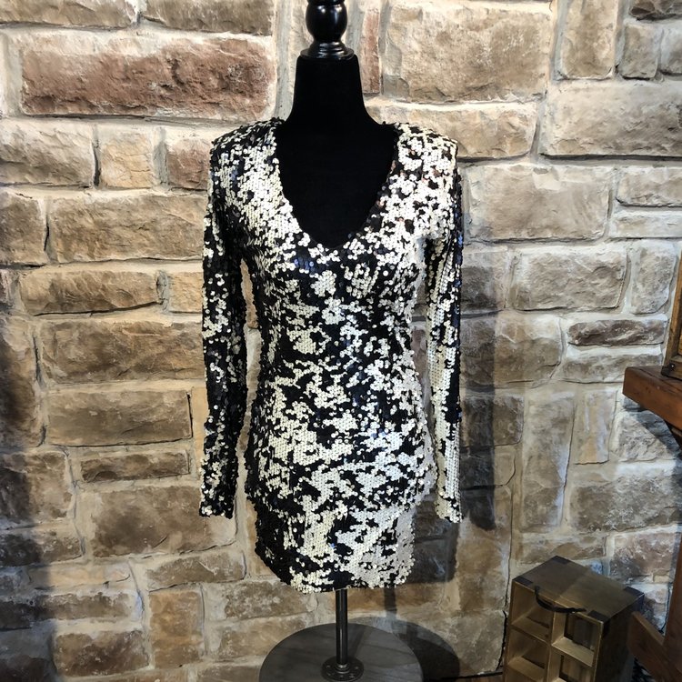Black and Platinum Sequin Dress, Size XS