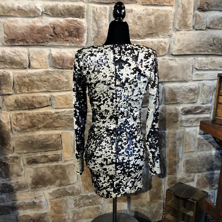 Black and Platinum Sequin Dress, Size XS
