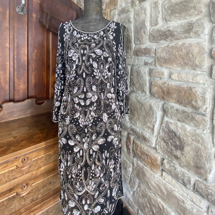 Pisarro Nights Belle Beaded Glitter Dress, Size 8