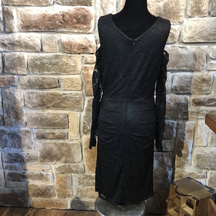 Laundry Black Lace Cold Shoulder Long Sleeve Dress, Size S