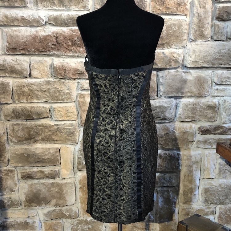 Aidan Mattox Gold and Black Strapless Dress, Size 8