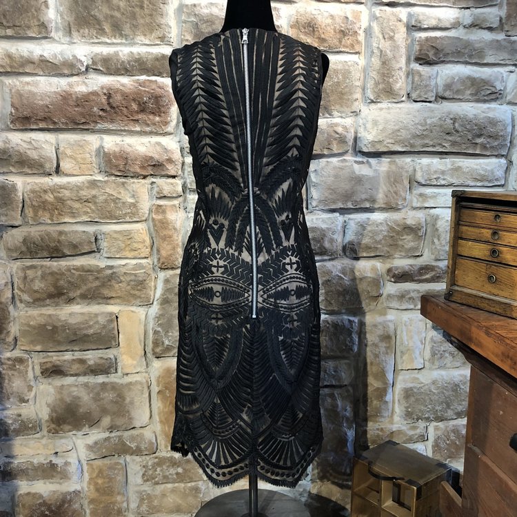 Bardot Black Embroidered Dress, Size 10