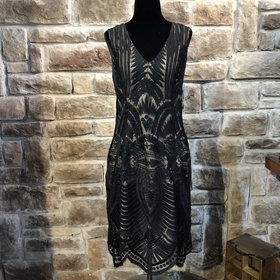 Bardot Black Embroidered Dress, Size 10