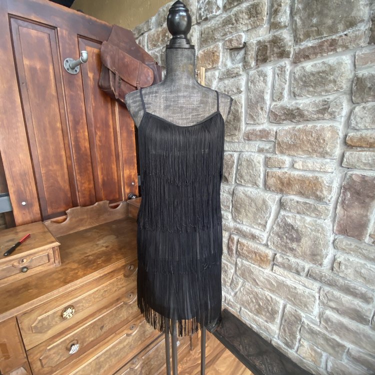 1.State Black Cocktail Dress with Fringe, Size 8