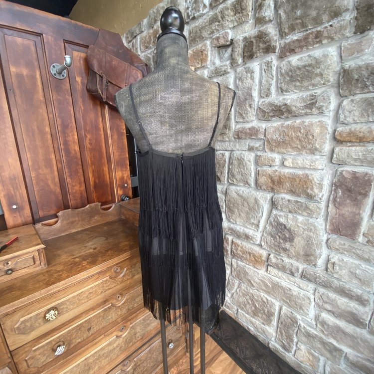 1.State Black Cocktail Dress with Fringe, Size 8