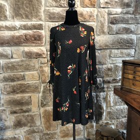Heart Soul 3/4 Sleeve Polka Dot Floral Dress- Black, Size M
