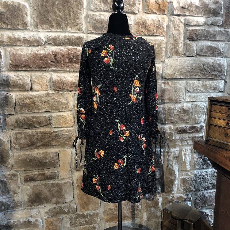 Heart Soul 3/4 Sleeve Polka Dot Floral Dress- Black, Size M