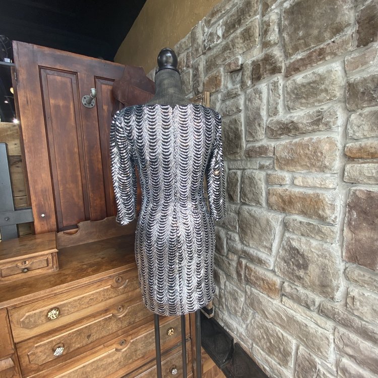 Milano Silver Sequin Dress, Size 8