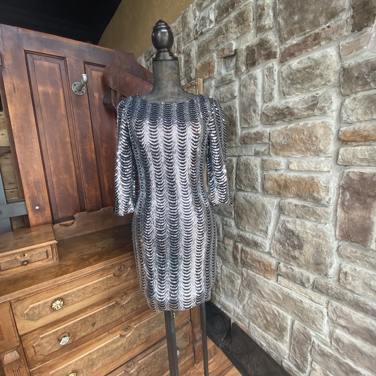 Milano Silver Sequin Dress, Size 8