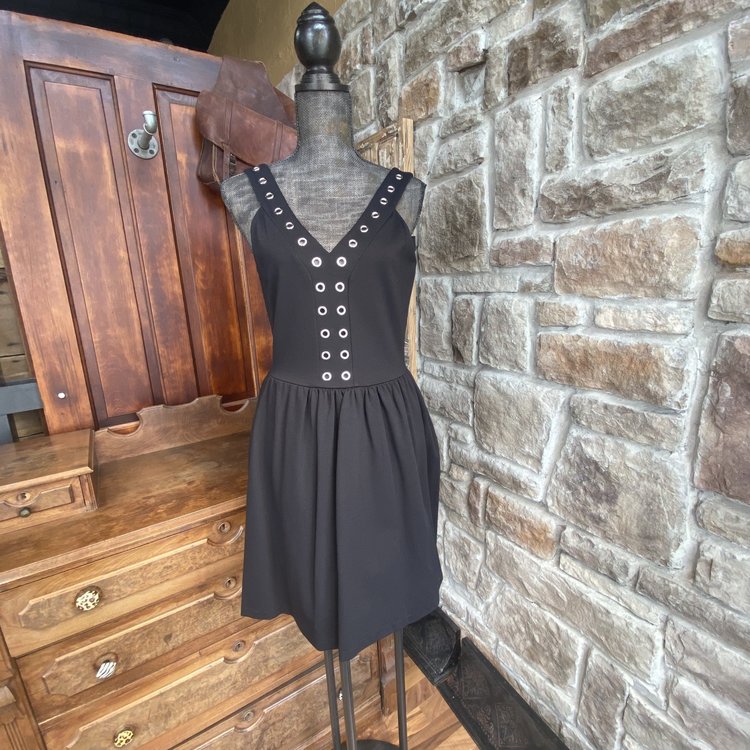 Aqua Black Ponte Grommet Detail Dress, Size M