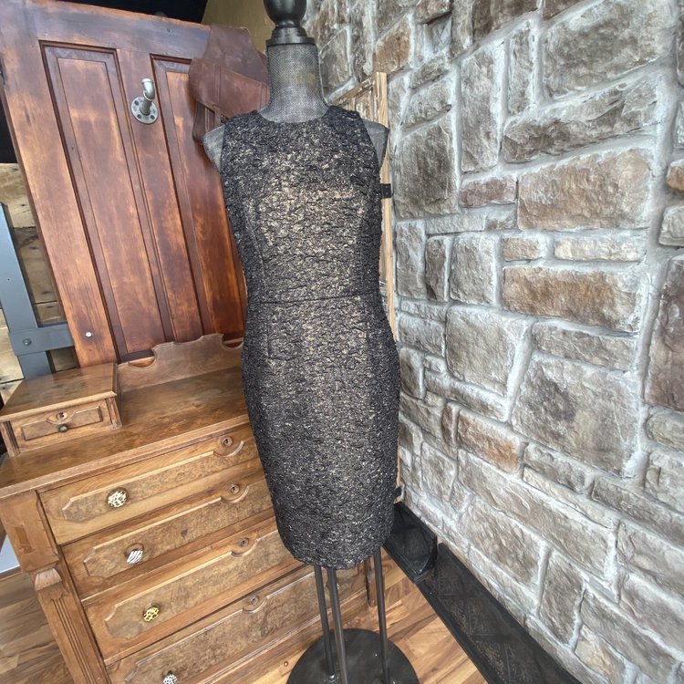 Ralph Lauren Black and Gold Textured Shimmer Dress, Size 10