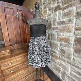 Sue Wong Black and Cream Strapless Cocktail Dress, Size 10