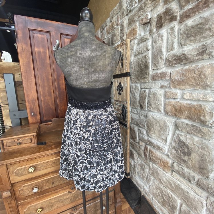 Sue Wong Black and Cream Strapless Cocktail Dress, Size 10