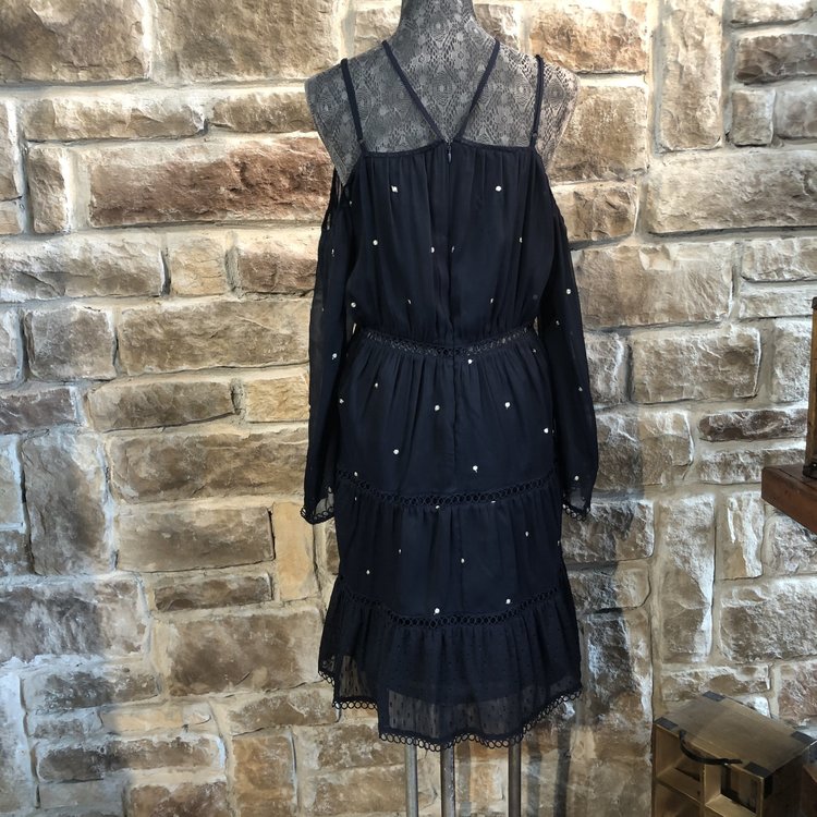 Aqua Metallic Dot Cold Shoulder Navy/Gold, Size L