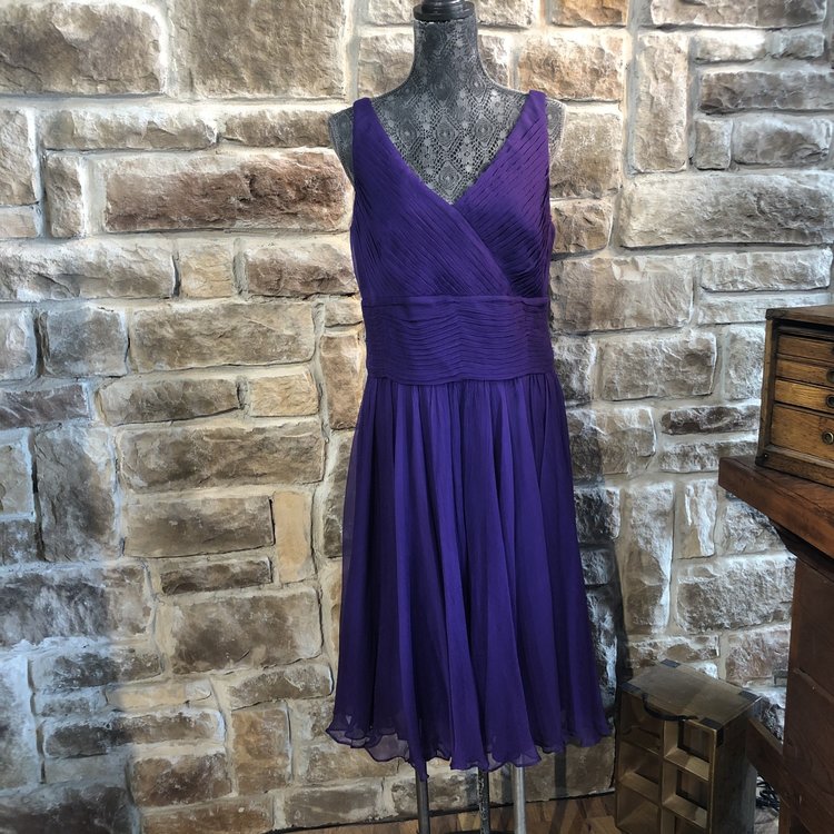 JS Collection Royal Purple Pleated Cocktail Dress, Size 14