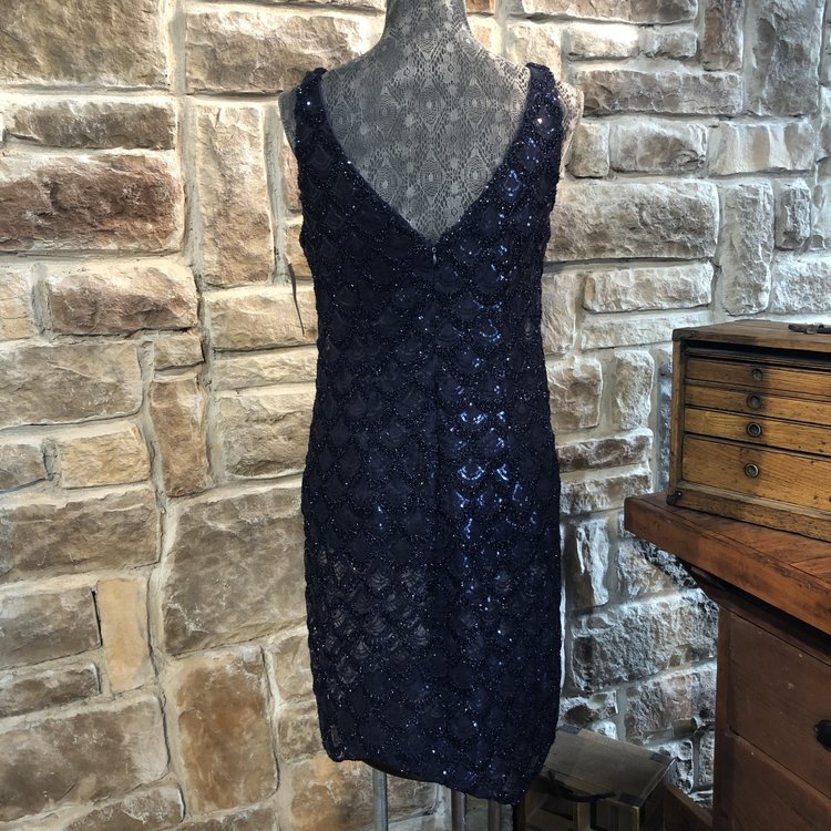 SD Collection Navy Sequin Dress, Size 12P
