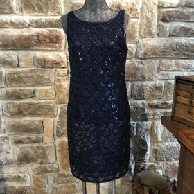 SD Collection Navy Sequin Dress, Size 12P