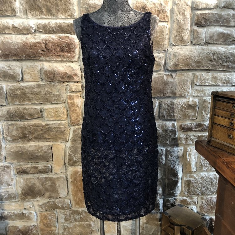SD Collection Navy Sequin Dress, Size 12P