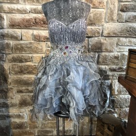 Grey Ruffle with Sequin Cocktail Dress, Size L