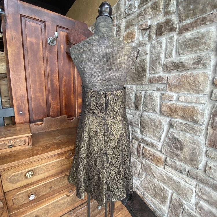 Aqua Black & Gold Lace Dress, Size 12