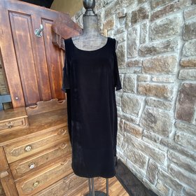 Ralph Lauren Black Velvet Cold Shoulder Dress, Size 14