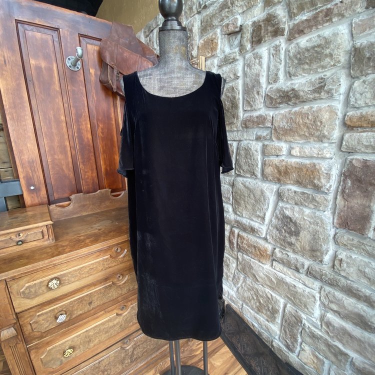 Ralph Lauren Black Velvet Cold Shoulder Dress, Size 14