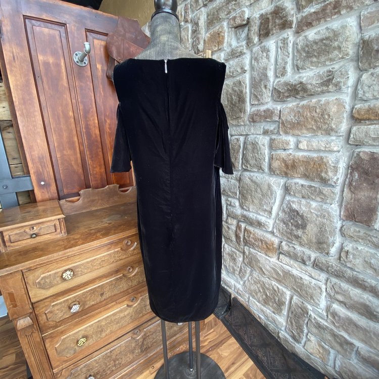 Ralph Lauren Black Velvet Cold Shoulder Dress, Size 14