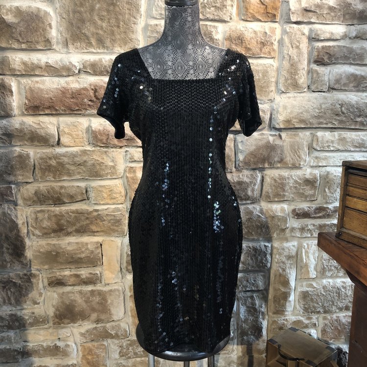 Blondie Nites Black Sequin Cocktail Dress, Size 14
