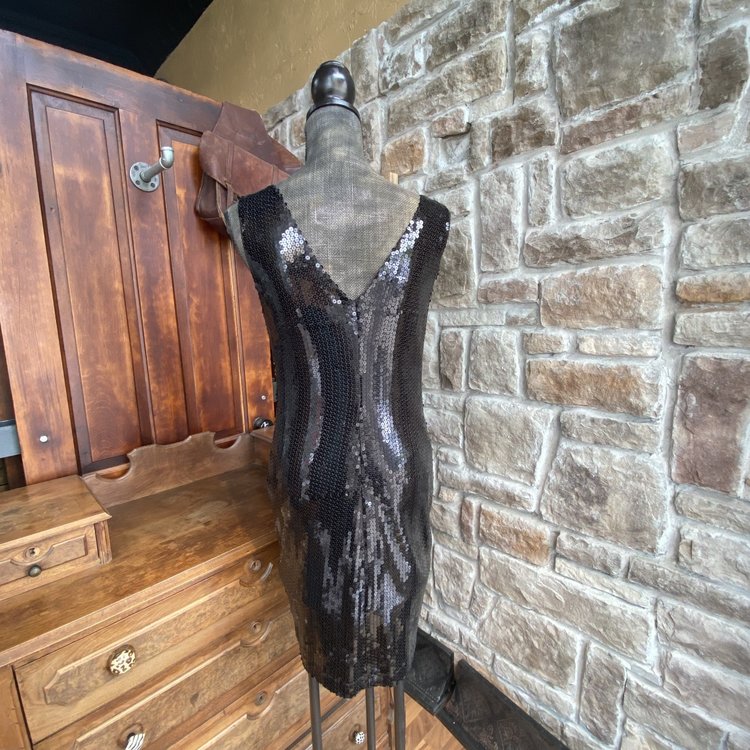 Aqua Black Sequined Double V-Neck Dress, Size L