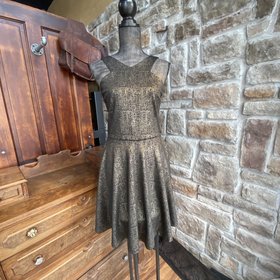 Aqua Black Metallic Sleeveless Fit and Flare Dress, Size L