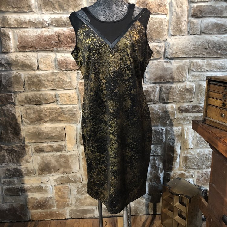 NY Collection Gold Splattered Dress, Size L