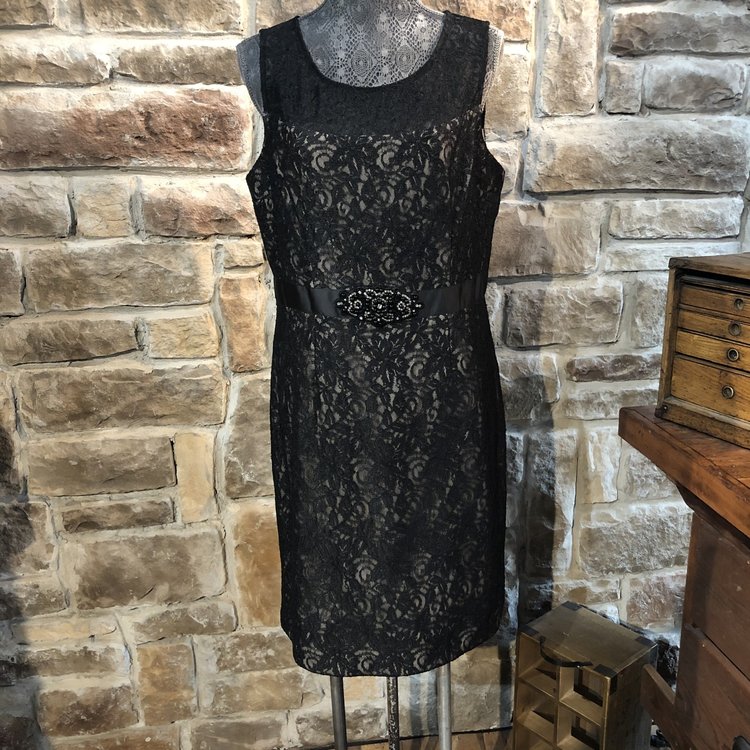 Jessica Howard Black Lace Embellished Cocktail Dress, Size 14