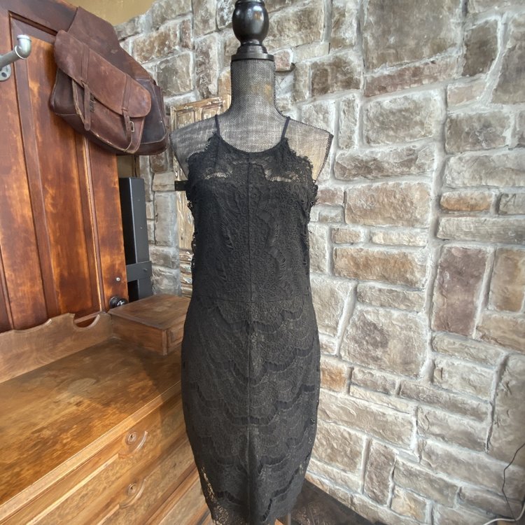 Free People Black Lace Mini Slip Dress, Size L