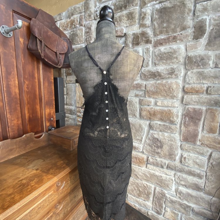 Free People Black Lace Mini Slip Dress, Size L