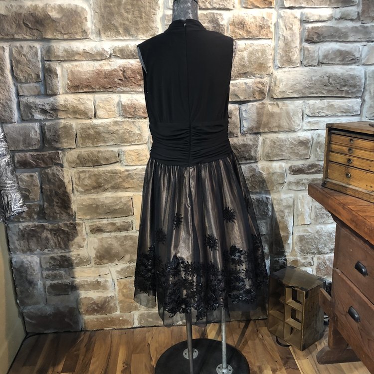 SLNY Black Sequined Bottom, A-Line Dress, Size L