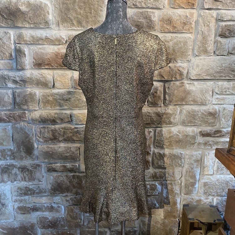 Michael Kors Gold Metallic Flounce Dress, Size XL