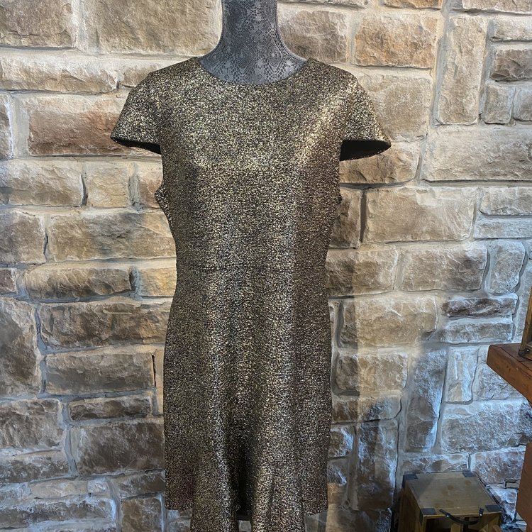 Michael Kors Gold Metallic Flounce Dress, Size XL