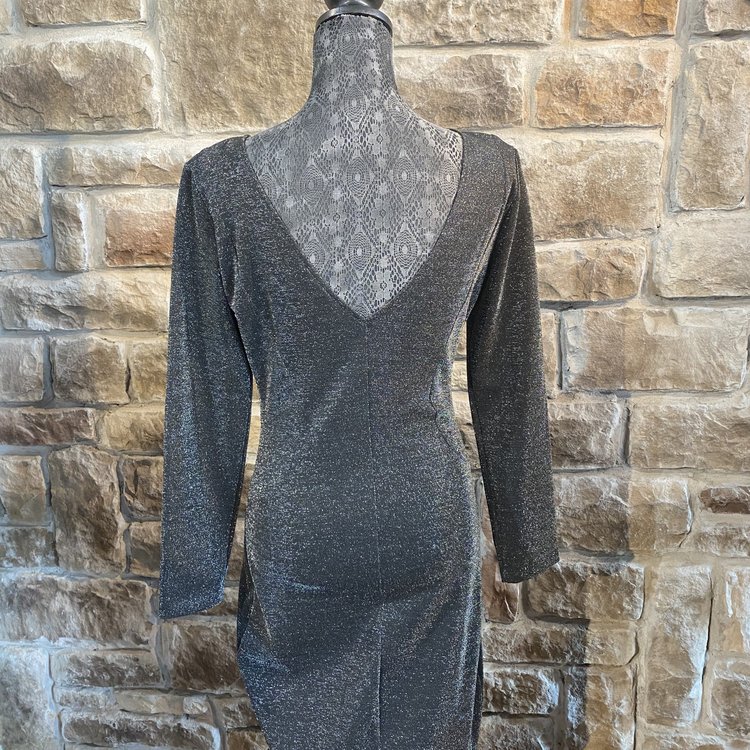 Bar III Grey Metallic Long Sleeve Knee Length Cocktail Dress, Size XL