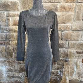 Bar III Grey Metallic Long Sleeve Knee Length Cocktail Dress, Size XL
