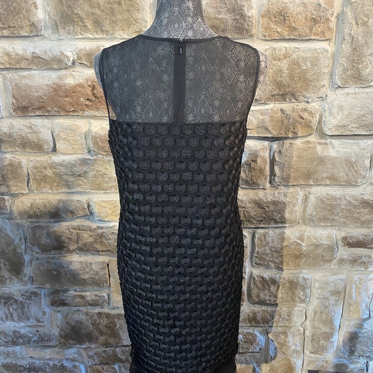 Famous Band Black Circle Appliqué Illusion Sheath Dress, Size XL