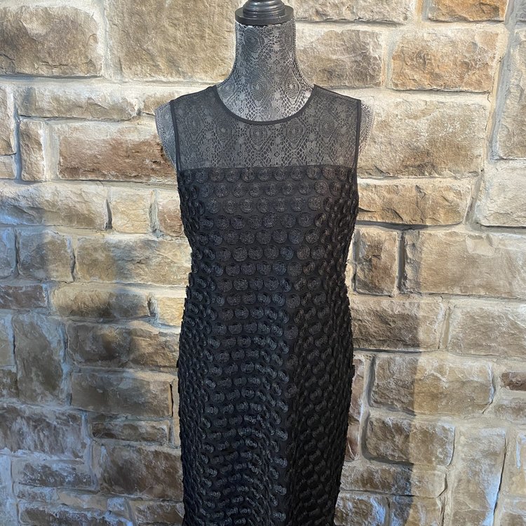 Famous Band Black Circle Appliqué Illusion Dress, Size XL