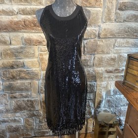 INC Black Sequined and Fringe Dress, Size XL